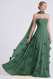 Vestido de dama de honor Daffodil Strapless Strapless A-Line Chiffon com flores 3D