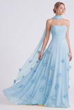 Vestido de dama de honor Daffodil Strapless Strapless A-Line Chiffon com flores 3D