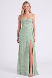 Vestido longo de dama de honor floral ondulado Corset sem alças Dusty Sage Sage