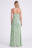 Vestido longo de dama de honor floral ondulado Corset sem alças Dusty Sage Sage