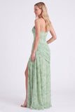 Vestido longo de dama de honor floral ondulado Corset sem alças Dusty Sage Sage