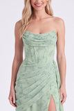 Vestido longo de dama de honor floral ondulado Corset sem alças Dusty Sage Sage