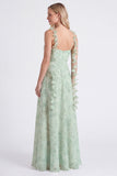 Vestido longo de dama de honor floral de chiffon sálvia A-Line