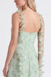 Vestido longo de dama de honor floral de chiffon sálvia A-Line