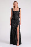 Vestido de dama de honor longo com alça floral Jacquard e abertura