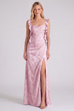 Vestido de dama de honor longo com alça floral Jacquard e abertura