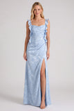 Vestido de dama de honor longo com alça floral Jacquard e abertura