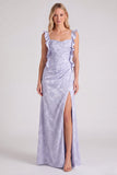 Vestido de dama de honor longo com alça floral Jacquard e abertura