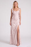 Vestido de dama de honor longo com alça floral Jacquard e abertura