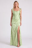 Vestido de dama de honor longo com alça floral Jacquard e abertura