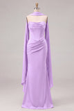 Espartilho sem alças da Mermaid Sage Vestido longo de dama de honor com renda nas costas