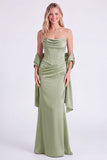 Espartilho sem alças da Mermaid Sage Vestido longo de dama de honor com renda nas costas