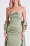 Espartilho sem alças da Mermaid Sage Vestido longo de dama de honor com renda nas costas