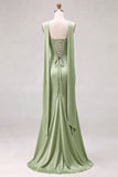 Espartilho sem alças da Mermaid Sage Vestido longo de dama de honor com renda nas costas