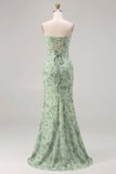 Espartilho sem alças da Mermaid Sage Vestido longo de dama de honor com renda nas costas