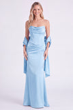Espartilho sem alças da Mermaid Sage Vestido longo de dama de honor com renda nas costas