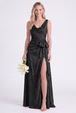 Vestido longo de dama de honor com decote em forma de flor cor-de-cabeça e linha A