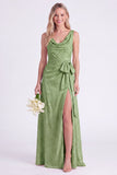 Vestido longo de dama de honor com decote em forma de flor cor-de-cabeça e linha A