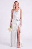 Vestido longo de dama de honor com decote em forma de flor cor-de-cabeça e linha A