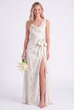 Vestido longo de dama de honor com decote em forma de flor cor-de-cabeça e linha A