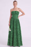 Vestido longo de dama de honor floral A-Line Espresso sem alças com folhos