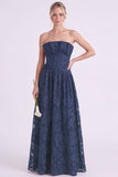Vestido longo de dama de honor floral A-Line Espresso sem alças com folhos