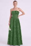 Vestido longo de dama de honor floral A-Line Espresso sem alças com folhos