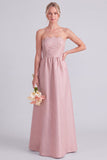 Vestido de dama de honor cor-de-rosa Strapless A-Line