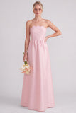 Vestido de dama de honor cor-de-rosa Strapless A-Line
