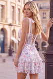 Letanjoulas Bodycon Lilas, Espartilho com Folhos em Níveis Vestido Curto de Regresso a Casa