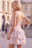 Vestido curto de regresso a casa, Espartilho com folhos lilás, Linha A