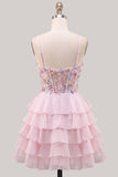 Vestido Curto de Finalistas, Espartilho Lilas, Linha A com Franzinhos e Franzinhos
