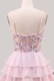 Vestido Curto de Finalistas, Espartilho Lilas, Linha A com Franzinhos e Franzinhos