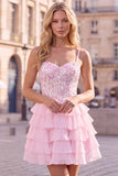 Vestido Curto de Finalistas, Espartilho Lilas, Linha A com Franzinhos e Franzinhos