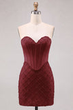 Espartilho Azul, Bodycon com Missangas, Vestido Curto de Finalistas
