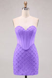 Espartilho Azul, Bodycon com Missangas, Vestido Curto de Finalistas