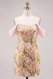 Vestido Curto de Finalista de Finalistas com Flor Cor-de-Ombro Rosa