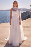 Vestido de noiva longo Corset Basco de cintura basca branco sem alças