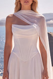 Vestido de noiva longo Corset Basco de cintura basca branco sem alças