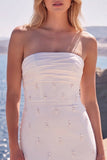 Vestido de Noiva Branco Sem Alças com Misangas e Laço