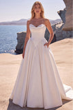 Vestido de noiva A-Line Sweetheart Corset branco de cintura basca comprida