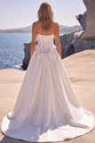 Vestido de noiva A-Line Sweetheart Corset branco de cintura basca comprida