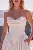 Vestido de noiva A-Line Sweetheart Corset branco de cintura basca comprida