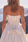 Vestido de noiva A-Line Sweetheart Corset branco de cintura basca comprida
