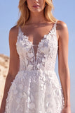 Vestido de Noiva Longo Corset Floral Aplicado em Tule A-Line Branco