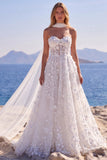 Vestido de Noiva Longo Floral com Aplicação Floral em Espartilho Branco em Tule