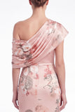 Vestido Maxi de Sereia Franzido de Um Ombro em Flor Cor-de-Rosa
