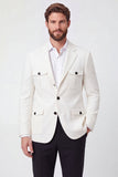 Blazer masculino branco de abotoamento simples com lapela de entalhe