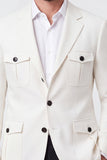 Blazer masculino branco de abotoamento simples com lapela de entalhe