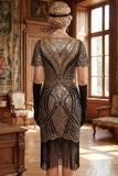 Vestido Curto Bodycon dos anos 1920 vermelho dourado com decote em V e lantejoulas